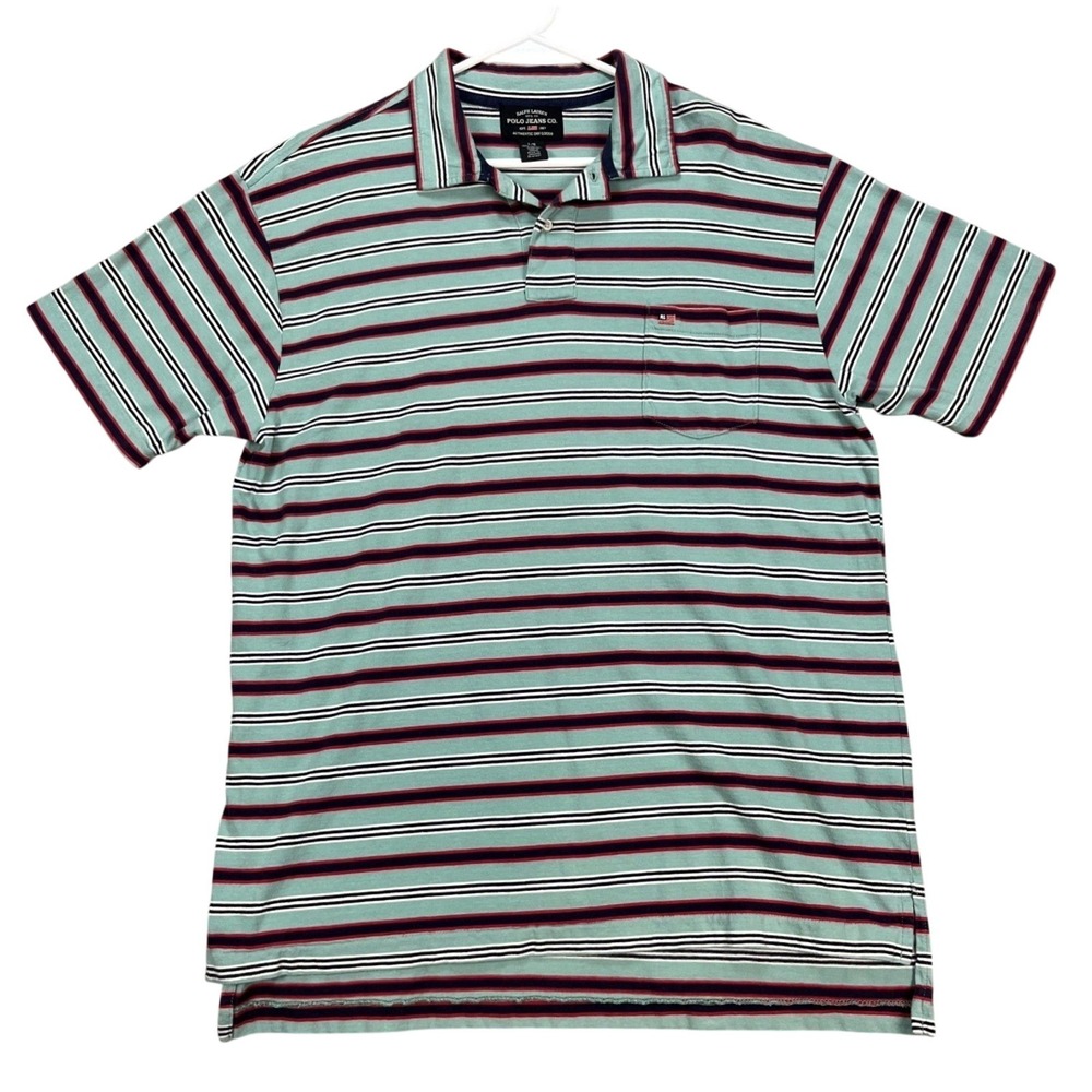 Ralph Lauren Polo Shirt Mens Large Green Red Blue Striped Short Sleeve‎ Golf EUC